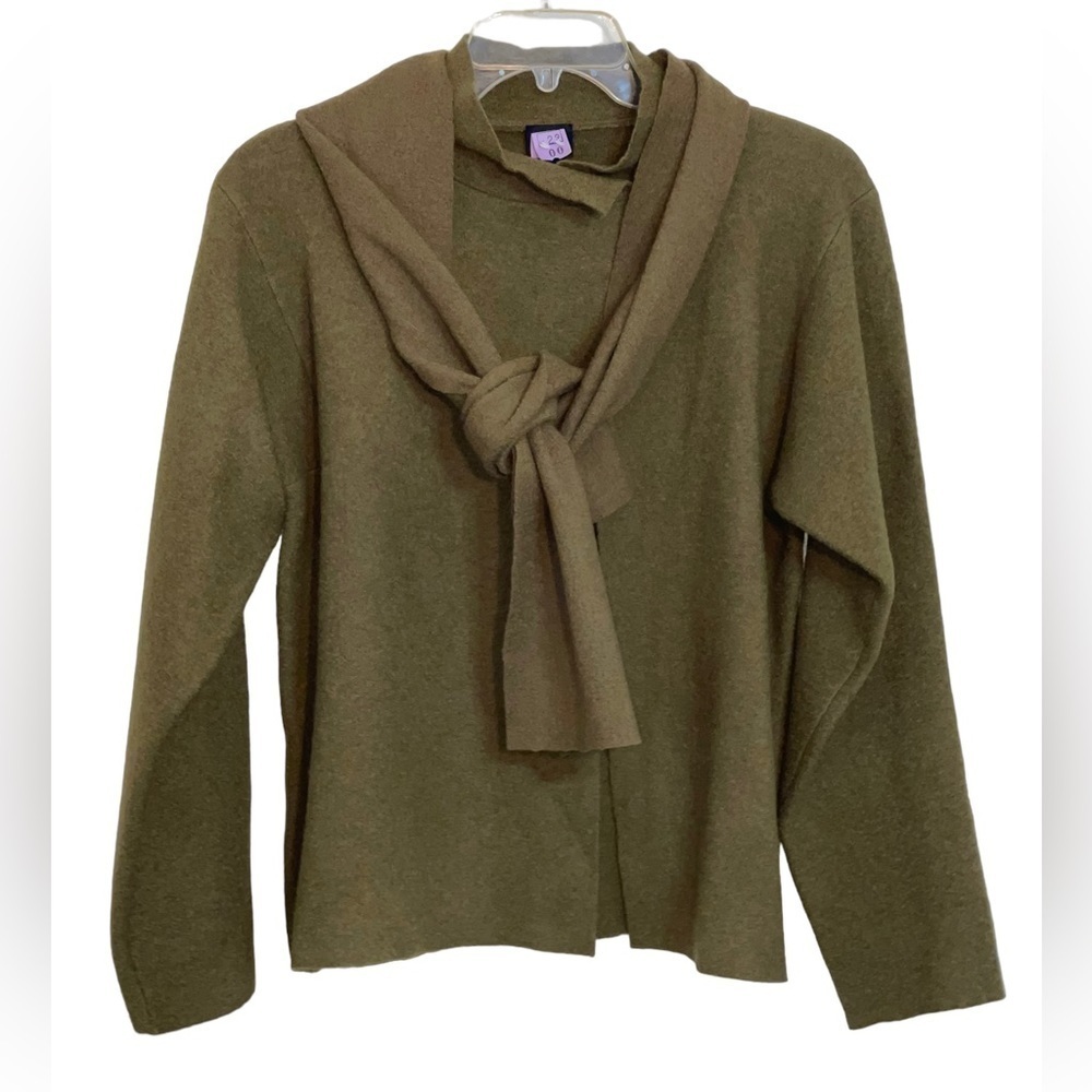 Eileen Fischer wool open jacket with scarf. Size small EUC color Olive Green - Picture 1 of 8